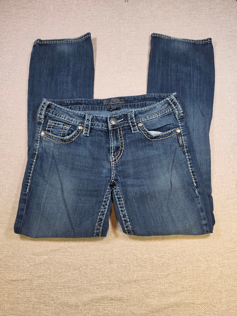 Silver Jeans Womens Size W30 L33 Aiko Bootcut Dark Wash Thick Stitch Denim Blue